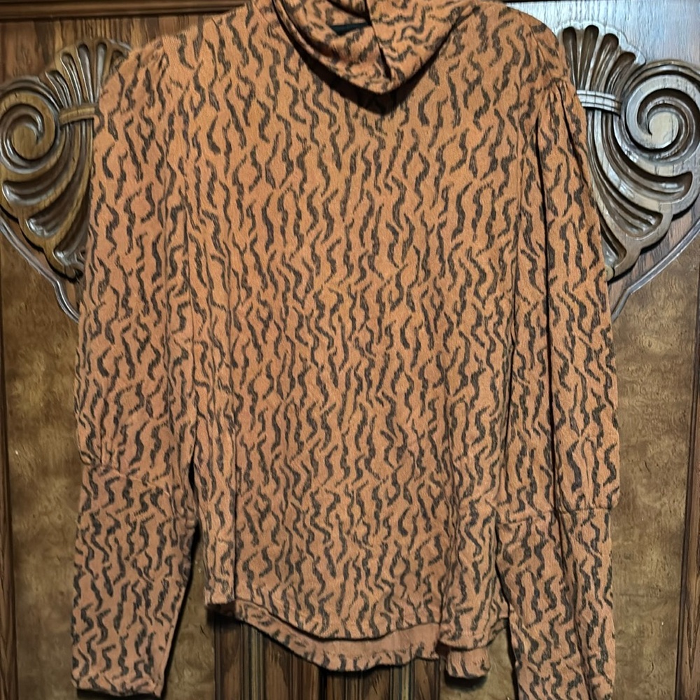 Anthropologie XL animal print puff sleeve turtleneck ZC